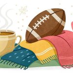 Eine dampfende Tasse, ein großer Fußball und ein kleiner Fußball sitzen auf bunten Tüchern, umgeben von illustrierten Blättern und Zweigen. Die Szene wirkt gemütlich und herbstlich, mit warmen und erdigen Tönen im gesamten Bild. Diese Beschreibung wurde mit der FootballR KI automatisch generiert.