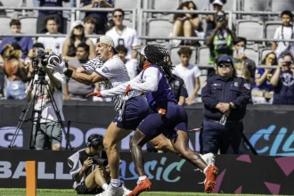 March 21 2026 Founders tight end Rob Gronkowski87makes a great catch in the back of the end zone during the Fanatics Flag Football Classic game between USA Team and the Founders FFC. / CSM Los Angeles USA - ZUMAc04_ 20260321_zma_c04_547 Copyright: xThurmanxJamesx