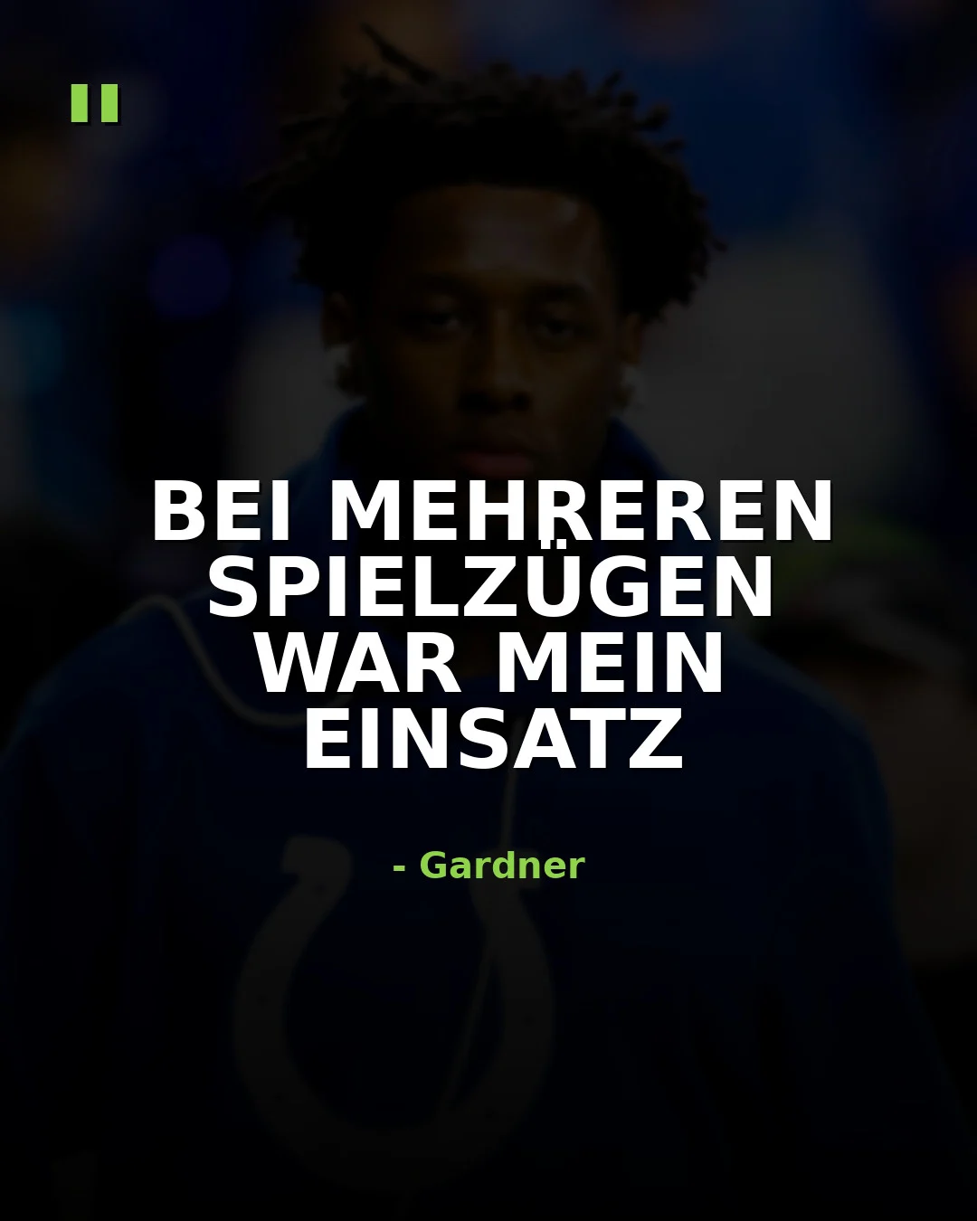 Ein Porträt von Sauce Gardner, überlagert mit seinem Zitat: „BEI MEHREREN SPIELZÜGEN WAR MEIN EINSATZ.“ Alt-Text wurde KI-generiert.