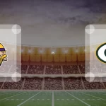 Die Logos der Minnesota Vikings und der Green Bay Packers auf dem Hintergrund eines Football-Feldes in einem Stadion während eines Spiels im Jahr 2025. Alt-Text wurde KI-generiert.