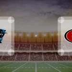 Ein Football-Stadion-Hintergrund mit den Logos der Carolina Panthers und der San Francisco 49ers, die sich gegenüberstehen, um ihr spannendes Match am 25.11.2025 zu unterstreichen. Alt-Text wurde KI-generiert.