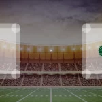 Eine Gamecard Grafik fuer das Spiel zwischen den AFC Vienna Vikings und Salzburg Ducks am 11.04.26. die zwei Teamlogos stehen sich in einem Stadion mit vielen Zuschauern gegenueber.