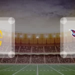 Eine Gamecard Grafik fuer das Spiel zwischen den Hildesheim Invaders und Allgäu Comets am 09.05.26. die zwei Teamlogos stehen sich in einem Stadion mit vielen Zuschauern gegenueber.