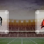 Eine Gamecard Grafik fuer das Spiel zwischen den Berlin Rebels und Potsdam Royals am 09.05.26. die zwei Teamlogos stehen sich in einem Stadion mit vielen Zuschauern gegenueber.