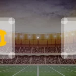 Eine Gamecard Grafik fuer das Spiel zwischen den Munich Cowboys und Schwäbisch Hall Unicorns am 09.05.26. die zwei Teamlogos stehen sich in einem Stadion mit vielen Zuschauern gegenueber.