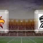 Eine Gamecard Grafik fuer das Spiel zwischen den Potsdam Royals und Braunschweig Lions am 23.05.26. die zwei Teamlogos stehen sich in einem Stadion mit vielen Zuschauern gegenueber.