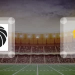 Eine Gamecard Grafik fuer das Spiel zwischen den Braunschweig Lions und Hildesheim Invaders am 30.05.26. die zwei Teamlogos stehen sich in einem Stadion mit vielen Zuschauern gegenueber.