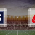 Eine Gamecard Grafik fuer das Spiel zwischen den Straubing Spiders und Saarland Hurricanes am 30.05.26. die zwei Teamlogos stehen sich in einem Stadion mit vielen Zuschauern gegenueber.