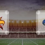 Eine Gamecard Grafik fuer das Spiel zwischen den Potsdam Royals und Dresden Monarchs am 27.06.26. die zwei Teamlogos stehen sich in einem Stadion mit vielen Zuschauern gegenueber.