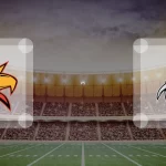 Eine Gamecard Grafik fuer das Spiel zwischen den Potsdam Royals und Berlin Rebels am 04.07.26. die zwei Teamlogos stehen sich in einem Stadion mit vielen Zuschauern gegenueber.