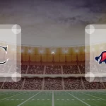 Eine Gamecard Grafik fuer das Spiel zwischen den Allgäu Comets und ifm Razorbacks Ravensburg am 01.08.26. die zwei Teamlogos stehen sich in einem Stadion mit vielen Zuschauern gegenueber.