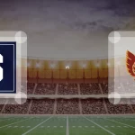 Eine Gamecard Grafik fuer das Spiel zwischen den Straubing Spiders und Regensburg Phoenix am 08.08.26. die zwei Teamlogos stehen sich in einem Stadion mit vielen Zuschauern gegenueber.