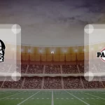 Eine Gamecard Grafik fuer das Spiel zwischen den Berlin Rebels und Düsseldorf Panther am 15.08.26. die zwei Teamlogos stehen sich in einem Stadion mit vielen Zuschauern gegenueber.