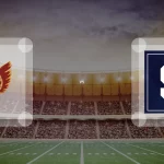 Eine Gamecard Grafik fuer das Spiel zwischen den Regensburg Phoenix und Straubing Spiders am 15.08.26. die zwei Teamlogos stehen sich in einem Stadion mit vielen Zuschauern gegenueber.