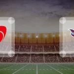 Eine Gamecard Grafik fuer das Spiel zwischen den Saarland Hurricanes und Allgäu Comets am 15.08.26. die zwei Teamlogos stehen sich in einem Stadion mit vielen Zuschauern gegenueber.