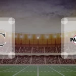 Eine Gamecard Grafik fuer das Spiel zwischen den Allgäu Comets und Düsseldorf Panther am 22.08.26. die zwei Teamlogos stehen sich in einem Stadion mit vielen Zuschauern gegenueber.