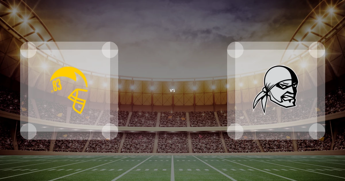 Eine Gamecard Grafik fuer das Spiel zwischen den Hildesheim Invaders und Berlin Rebels am 22.08.26. die zwei Teamlogos stehen sich in einem Stadion mit vielen Zuschauern gegenueber.