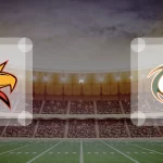 Eine Gamecard Grafik fuer das Spiel zwischen den Potsdam Royals und Kiel Baltic Hurricanes am 22.08.26. die zwei Teamlogos stehen sich in einem Stadion mit vielen Zuschauern gegenueber.