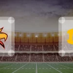 Eine Gamecard Grafik fuer das Spiel zwischen den Potsdam Royals und Munich Cowboys am 29.08.26. die zwei Teamlogos stehen sich in einem Stadion mit vielen Zuschauern gegenueber.