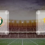 Eine Gamecard Grafik fuer das Spiel zwischen den Kiel Baltic Hurricanes und Hildesheim Invaders am 29.08.26. die zwei Teamlogos stehen sich in einem Stadion mit vielen Zuschauern gegenueber.