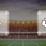 Eine Gamecard Grafik fuer das Spiel zwischen den Los Angeles Rams und Kansas City Chiefs am 16.08.26. die zwei Teamlogos stehen sich in einem Stadion mit vielen Zuschauern gegenueber.