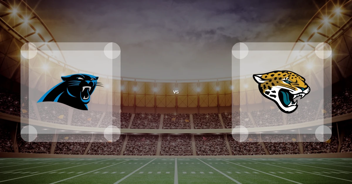 Eine Gamecard Grafik fuer das Spiel zwischen den Carolina Panthers und Jacksonville Jaguars am 22.08.26. die zwei Teamlogos stehen sich in einem Stadion mit vielen Zuschauern gegenueber.