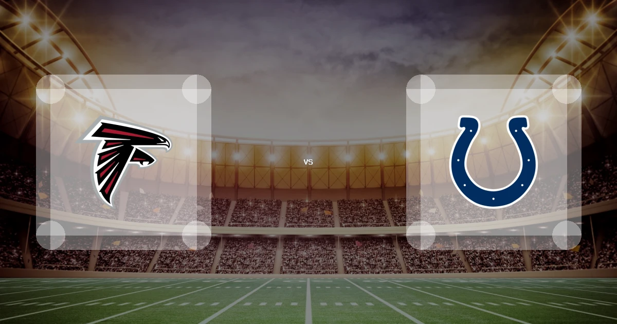 Eine Gamecard Grafik fuer das Spiel zwischen den Atlanta Falcons und Indianapolis Colts am 22.08.26. die zwei Teamlogos stehen sich in einem Stadion mit vielen Zuschauern gegenueber.