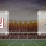 Eine Gamecard Grafik fuer das Spiel zwischen den New York Giants und Miami Dolphins am 23.08.26. die zwei Teamlogos stehen sich in einem Stadion mit vielen Zuschauern gegenueber.