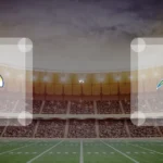 Eine Gamecard Grafik fuer das Spiel zwischen den Los Angeles Rams und Los Angeles Chargers am 28.08.26. die zwei Teamlogos stehen sich in einem Stadion mit vielen Zuschauern gegenueber.