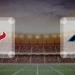 Eine Gamecard Grafik fuer das Spiel zwischen den Houston Texans und Carolina Panthers am 29.08.26. die zwei Teamlogos stehen sich in einem Stadion mit vielen Zuschauern gegenueber.