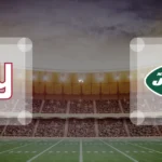 Eine Gamecard Grafik fuer das Spiel zwischen den New York Giants und New York Jets am 29.08.26. die zwei Teamlogos stehen sich in einem Stadion mit vielen Zuschauern gegenueber.