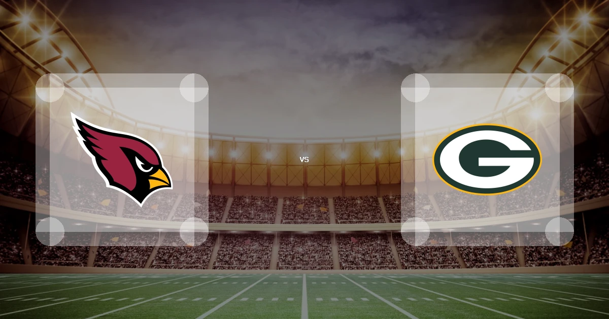 Eine Gamecard Grafik fuer das Spiel zwischen den Arizona Cardinals und Green Bay Packers am 29.08.26. die zwei Teamlogos stehen sich in einem Stadion mit vielen Zuschauern gegenueber.