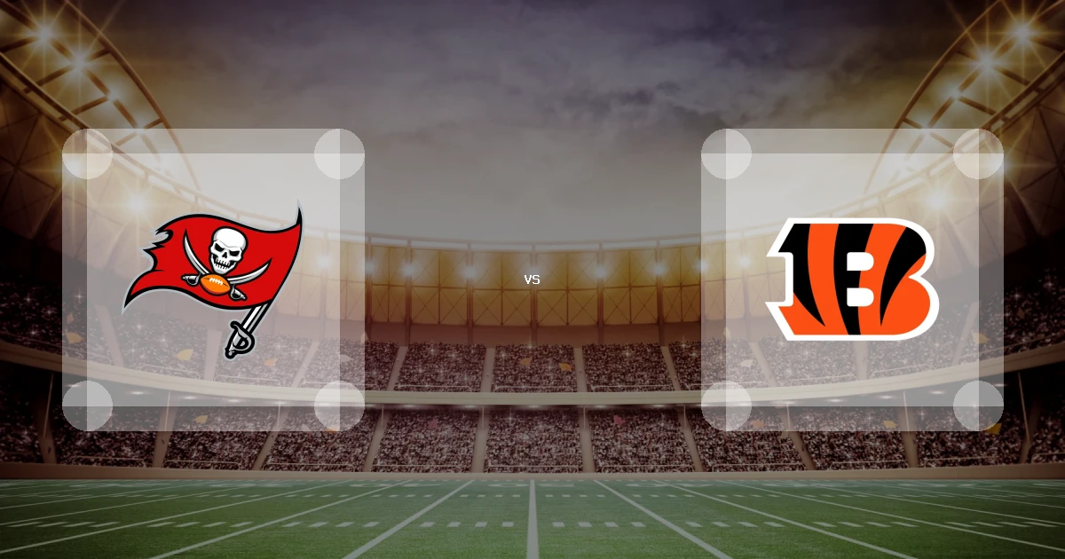 Eine Gamecard Grafik fuer das Spiel zwischen den Tampa Bay Buccaneers und Cincinnati Bengals am 13.09.26. die zwei Teamlogos stehen sich in einem Stadion mit vielen Zuschauern gegenueber.