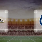 Eine Gamecard Grafik fuer das Spiel zwischen den Baltimore Ravens und Indianapolis Colts am 13.09.26. die zwei Teamlogos stehen sich in einem Stadion mit vielen Zuschauern gegenueber.