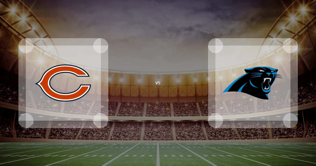 Eine Gamecard Grafik fuer das Spiel zwischen den Chicago Bears und Carolina Panthers am 13.09.26. die zwei Teamlogos stehen sich in einem Stadion mit vielen Zuschauern gegenueber.