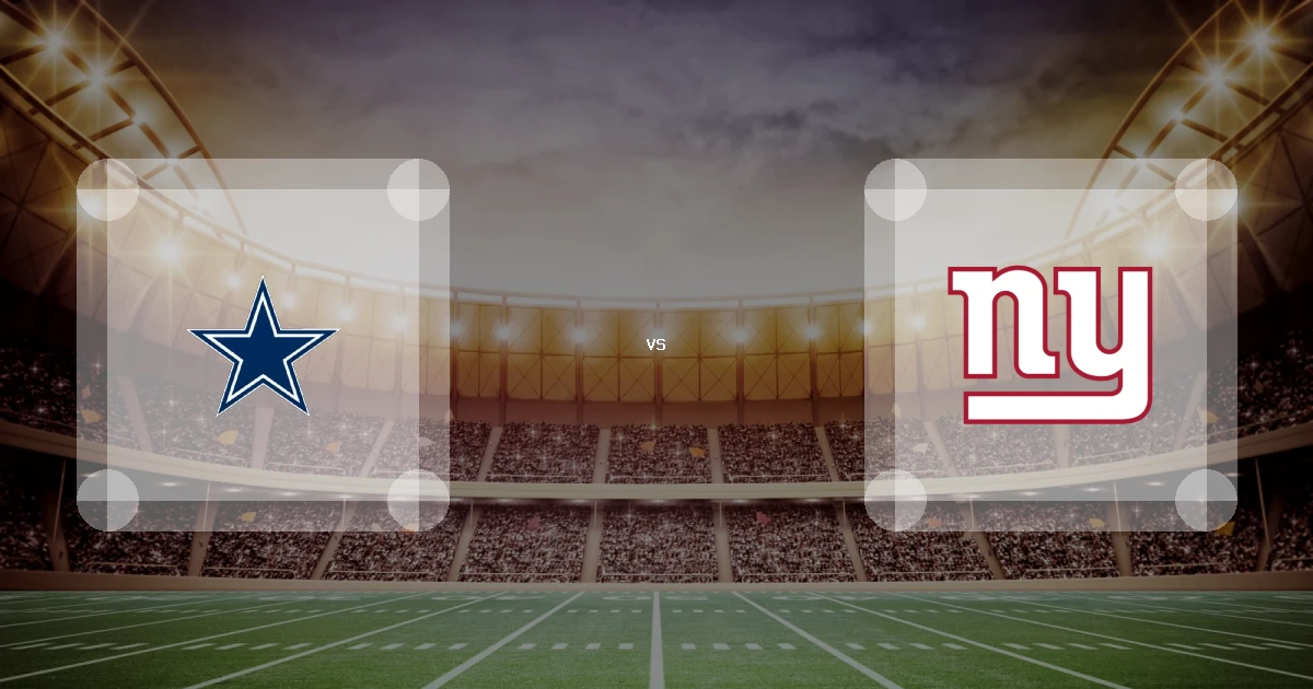 Eine Gamecard Grafik fuer das Spiel zwischen den Dallas Cowboys und New York Giants am 14.09.26. die zwei Teamlogos stehen sich in einem Stadion mit vielen Zuschauern gegenueber.