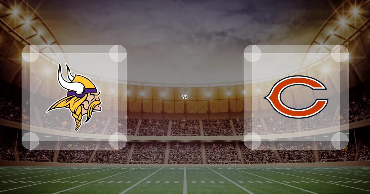 Eine Gamecard Grafik fuer das Spiel zwischen den Minnesota Vikings und Chicago Bears am 20.09.26. die zwei Teamlogos stehen sich in einem Stadion mit vielen Zuschauern gegenueber.