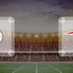 Eine Gamecard Grafik fuer das Spiel zwischen den Pittsburgh Steelers und New England Patriots am 20.09.26. die zwei Teamlogos stehen sich in einem Stadion mit vielen Zuschauern gegenueber.