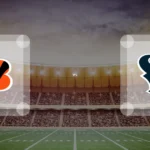Eine Gamecard Grafik fuer das Spiel zwischen den Cincinnati Bengals und Houston Texans am 20.09.26. die zwei Teamlogos stehen sich in einem Stadion mit vielen Zuschauern gegenueber.