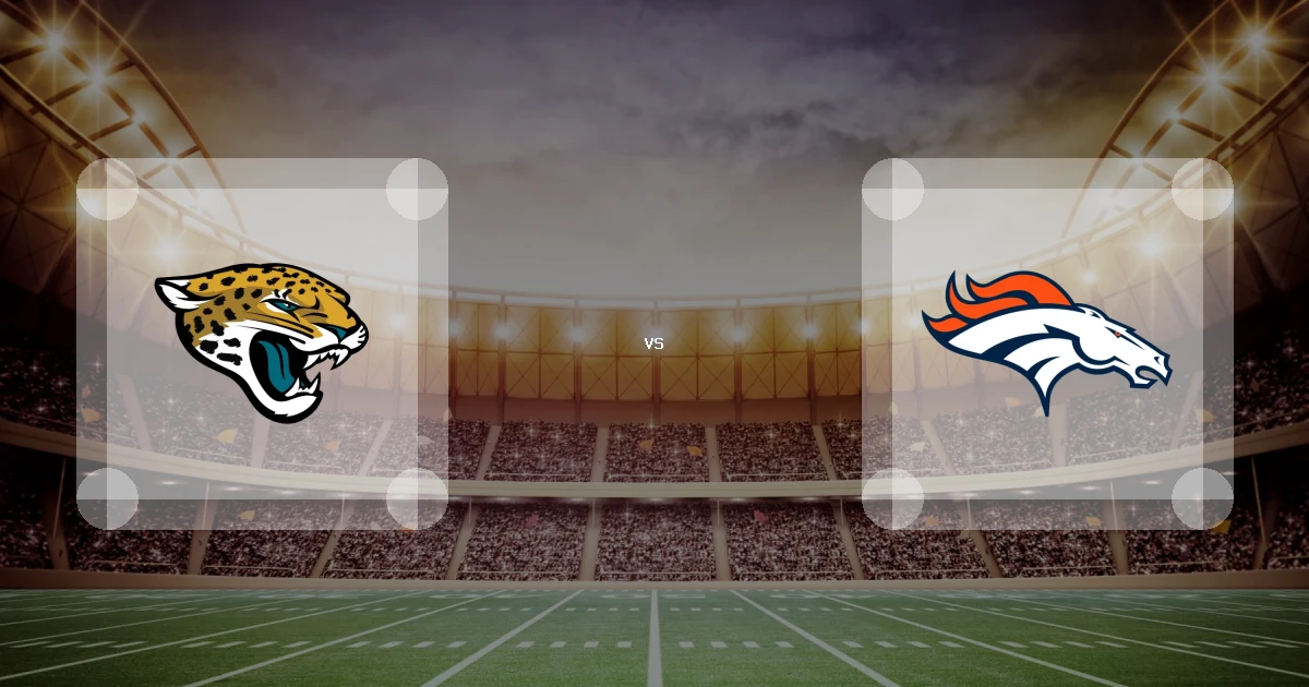 Eine Gamecard Grafik fuer das Spiel zwischen den Jacksonville Jaguars und Denver Broncos am 21.09.26. die zwei Teamlogos stehen sich in einem Stadion mit vielen Zuschauern gegenueber.