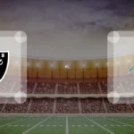 Eine Gamecard Grafik fuer das Spiel zwischen den Las Vegas Raiders und Los Angeles Chargers am 21.09.26. die zwei Teamlogos stehen sich in einem Stadion mit vielen Zuschauern gegenueber.