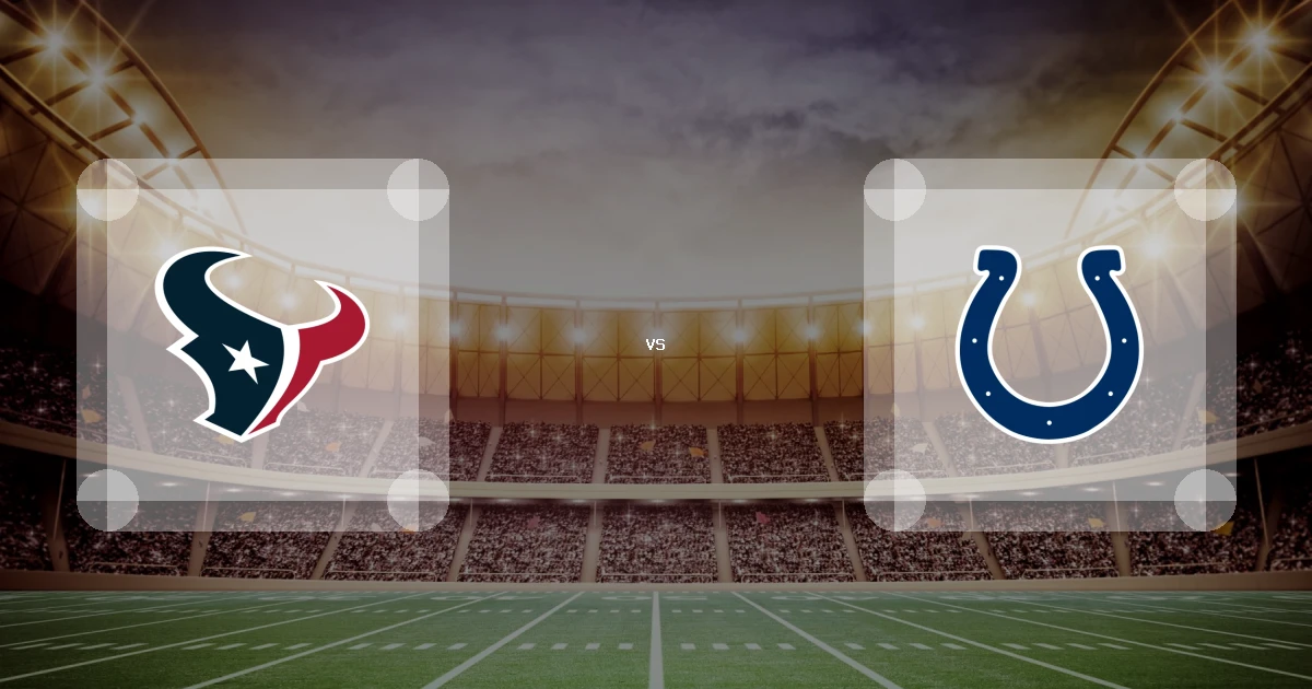 Eine Gamecard Grafik fuer das Spiel zwischen den Houston Texans und Indianapolis Colts am 27.09.26. die zwei Teamlogos stehen sich in einem Stadion mit vielen Zuschauern gegenueber.