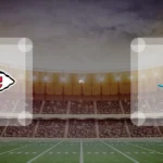 Eine Gamecard Grafik fuer das Spiel zwischen den Kansas City Chiefs und Miami Dolphins am 27.09.26. die zwei Teamlogos stehen sich in einem Stadion mit vielen Zuschauern gegenueber.