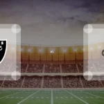Eine Gamecard Grafik fuer das Spiel zwischen den Las Vegas Raiders und New Orleans Saints am 28.09.26. die zwei Teamlogos stehen sich in einem Stadion mit vielen Zuschauern gegenueber.