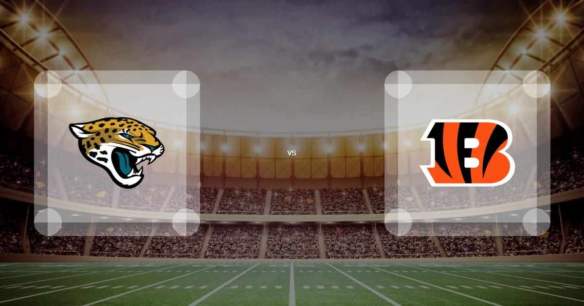 Eine Gamecard Grafik fuer das Spiel zwischen den Jacksonville Jaguars und Cincinnati Bengals am 04.10.26. die zwei Teamlogos stehen sich in einem Stadion mit vielen Zuschauern gegenueber.