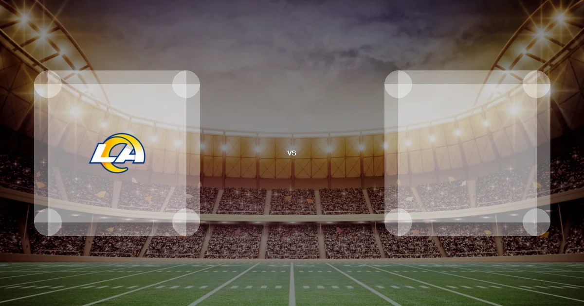 Eine Gamecard Grafik fuer das Spiel zwischen den Los Angeles Rams und Philadelphia Eagles am 04.10.26. die zwei Teamlogos stehen sich in einem Stadion mit vielen Zuschauern gegenueber.