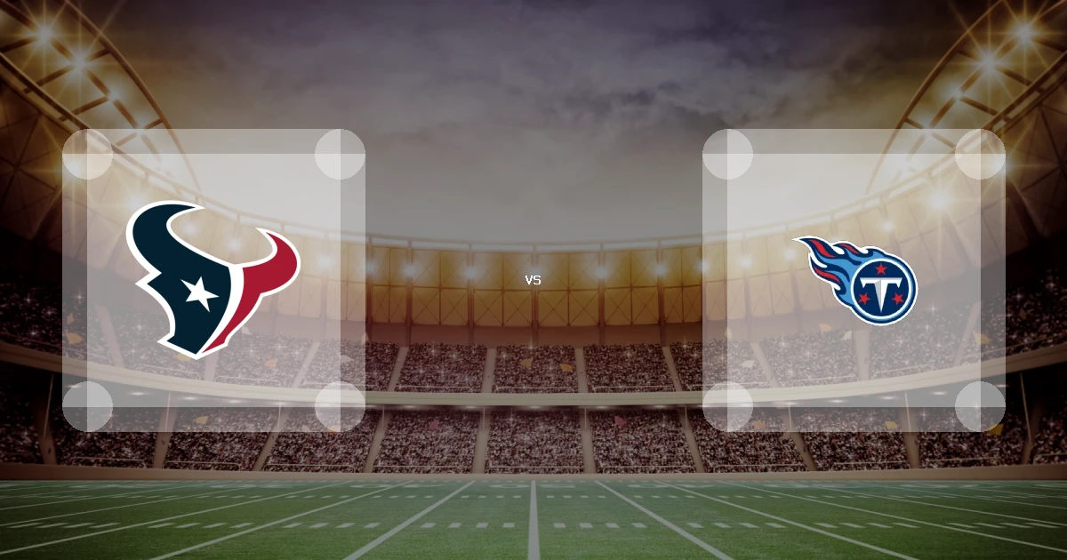 Eine Gamecard Grafik fuer das Spiel zwischen den Houston Texans und Tennessee Titans am 11.10.26. die zwei Teamlogos stehen sich in einem Stadion mit vielen Zuschauern gegenueber.