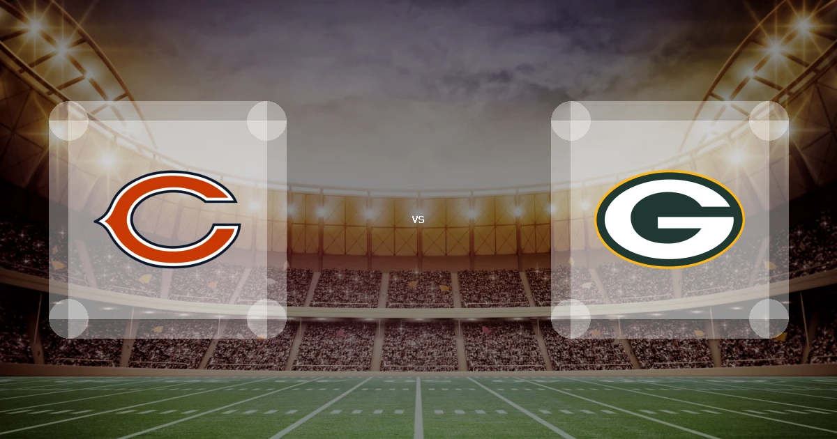 Eine Gamecard Grafik fuer das Spiel zwischen den Chicago Bears und Green Bay Packers am 12.10.26. die zwei Teamlogos stehen sich in einem Stadion mit vielen Zuschauern gegenueber.