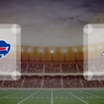 Eine Gamecard Grafik fuer das Spiel zwischen den Buffalo Bills und Los Angeles Rams am 13.10.26. die zwei Teamlogos stehen sich in einem Stadion mit vielen Zuschauern gegenueber.