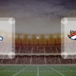 Eine Gamecard Grafik fuer das Spiel zwischen den Seattle Seahawks und Denver Broncos am 16.10.26. die zwei Teamlogos stehen sich in einem Stadion mit vielen Zuschauern gegenueber.